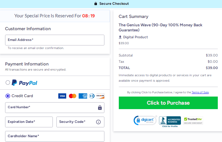 The Genius Wave Program Checkout Page